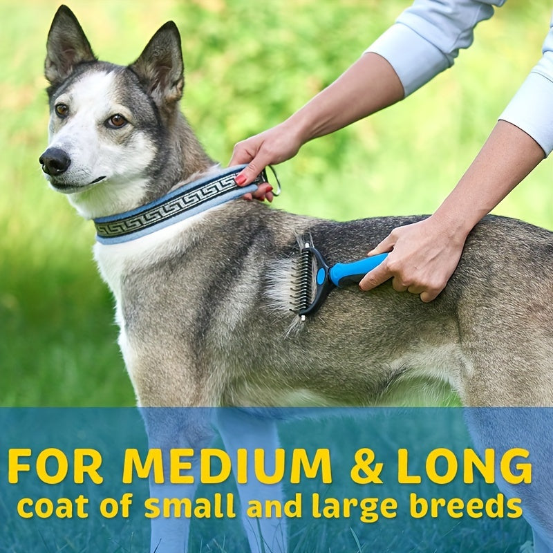 Dual-Action Pet Comb: 2-in-1 Knot Cutter & Thinner with Safety Blades