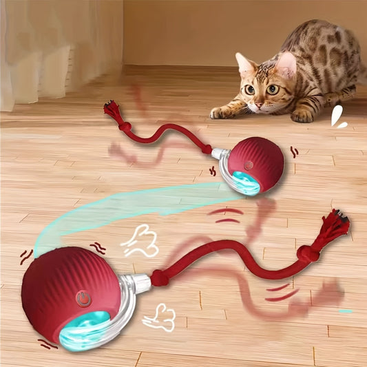 WhiskerWhirl: Rechargeable Cat Ball with Tail for Play & Exercise