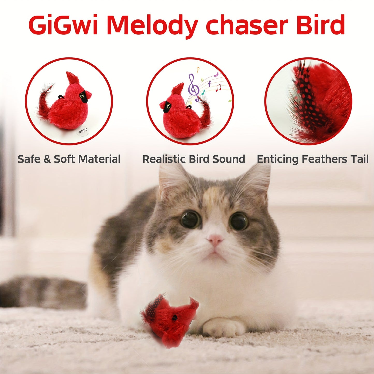 FeatherFrenzy: Battery-Powered Bird Call Toy with Feather Tail for Cats