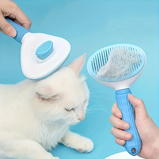 PurrfectGlow Pro: Self-Cleaning Pet Comb with Massage Feature & Stainless Steel Needles