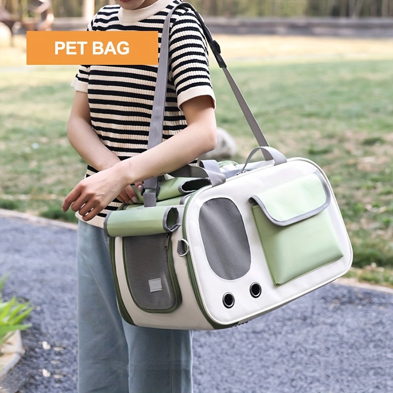 2-in-1 Foldable Cat Carrier: Lightweight, Breathable Travel Bag (Gray)