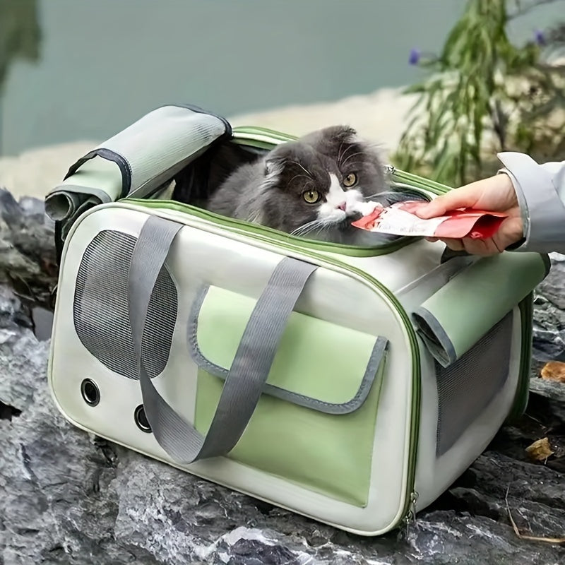 Ventilated Space Capsule: Foldable Pet Carrier for Cats & Small Dogs (Gray)