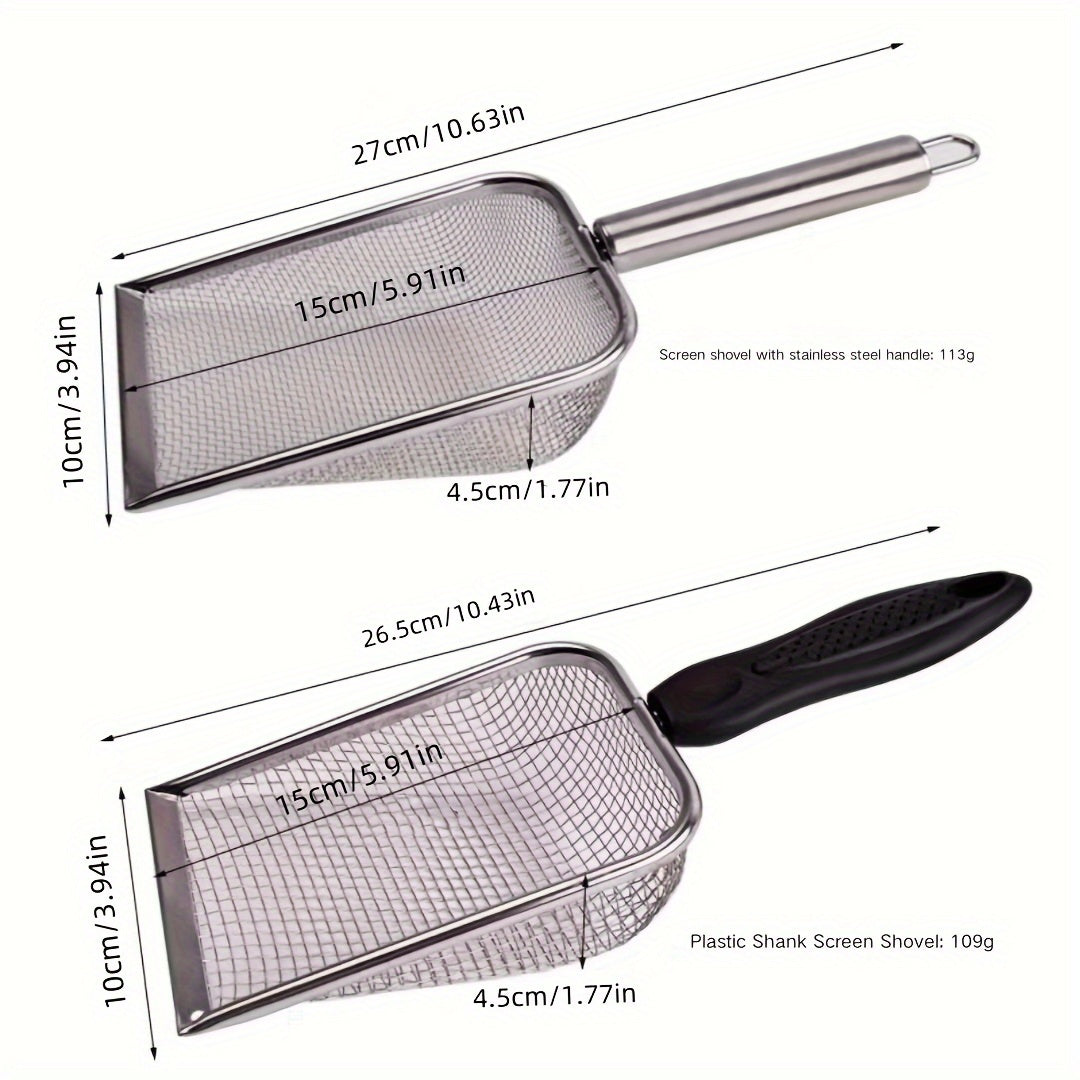 Dual-Size Cat Litter Scoop: Stainless Steel Mesh Sieve with Comfort Grip