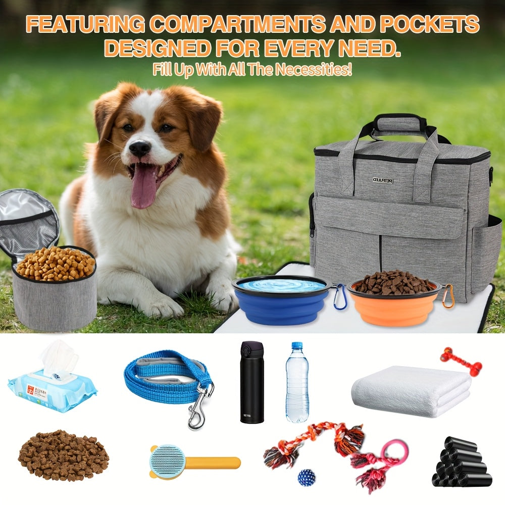 Weekend Getaway: Airline-Approved Pet Travel Kit with Bowls & Storage (Gray/Blue)