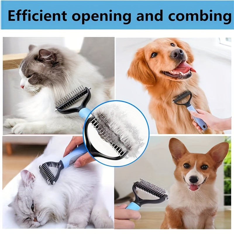 Dual-Action Pet Comb: 2-in-1 Knot Cutter & Thinner with Safety Blades