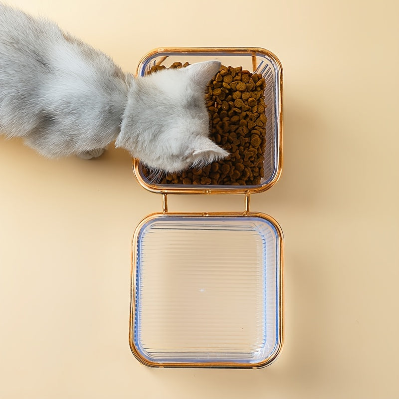 CrystalClear Duo: Space-Saving Cat Food & Water Bowl