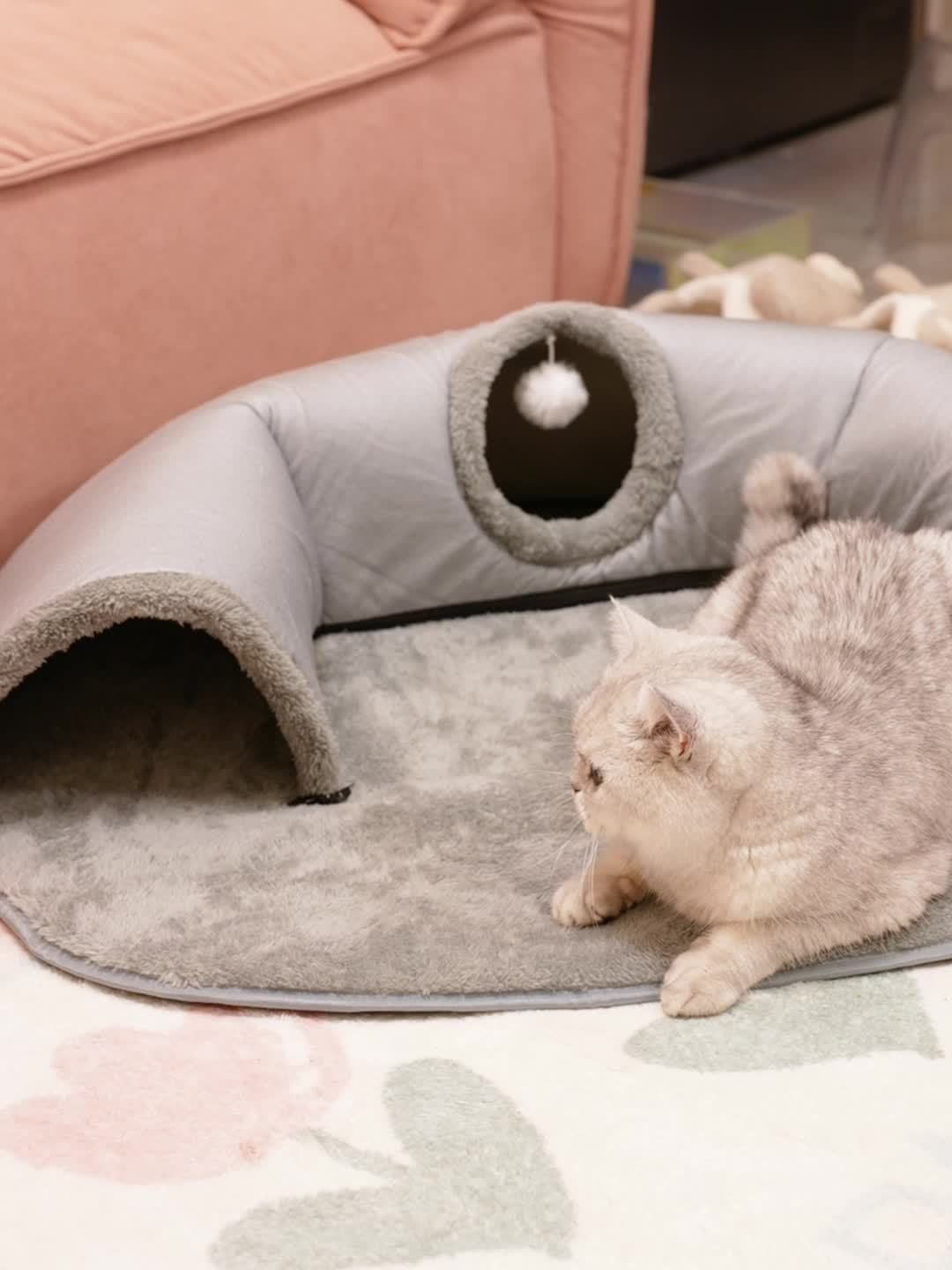 3-in-1 Cozy Cat Tunnel Bed – Play Mat & Warm Nest for Small Pets